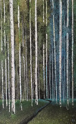 Dariusz Franciszek Różyc, ''Something chill is goin'on there..'' ''Birches'' series, Acrylic painting - canvas, 50 x 80