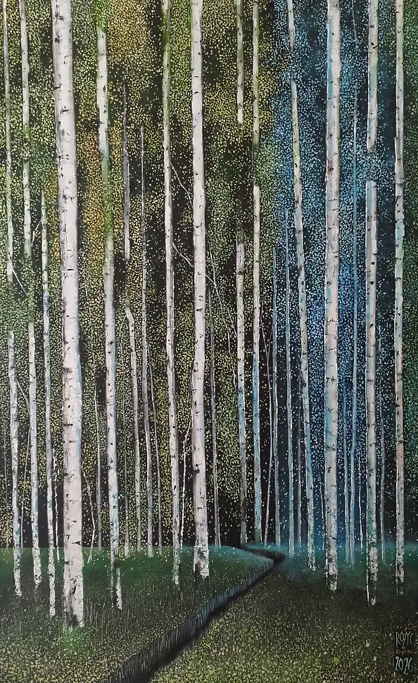 Dariusz Franciszek Różyc, ''Something chill is goin'on there..'' ''Birches'' series, Acrylic painting - canvas, 50 x 80