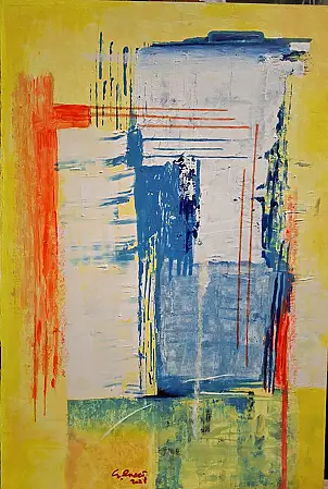 Giovanni Greco, Suspension, Peinture acrylique, Craie, Techniques mixtes - panneau, 33 x 49