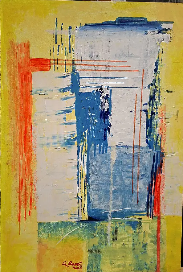 Giovanni Greco, Suspension, Peinture acrylique, Craie, Techniques mixtes - panneau, 33 x 49