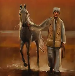 Krzysztof Kloskowski, Прогулка с арабом, Масляная картина - холст, 50 x 60