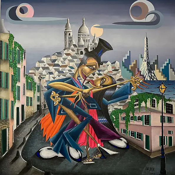 Robert Jadczak, Incontro a Montmartre, Quadro a olio - tela, 100 x 100