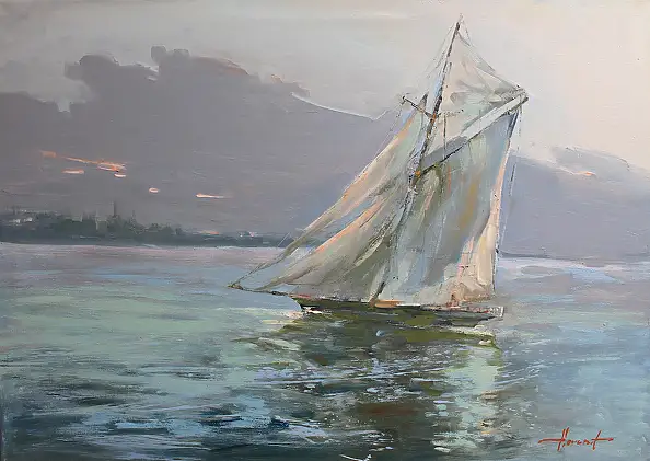 Henadzy Havartsou, Серебряное утро, Масляная картина - холст, 70 x 50