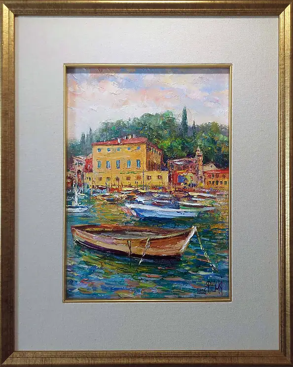 Paweł Łącki, Śródziemnomorska przystań, Obraz olejny - płótno, 25 x 35