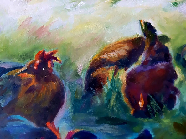 Barbara Gulbinowicz - Flock of chickens in the garden