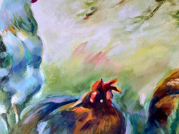 Barbara Gulbinowicz - Flock of chickens in the garden