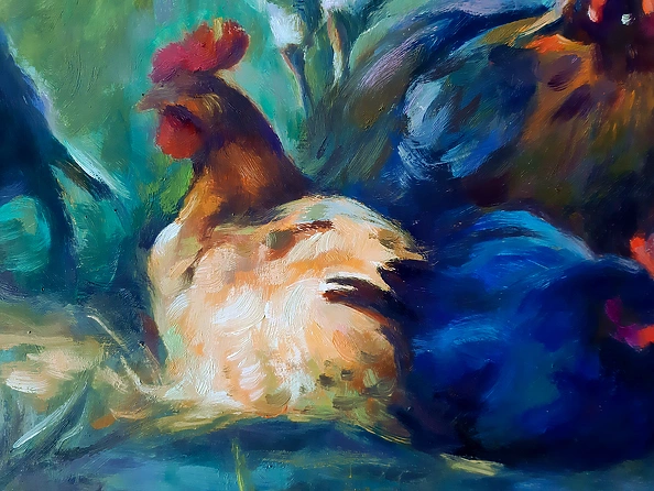 Barbara Gulbinowicz - Flock of chickens in the garden
