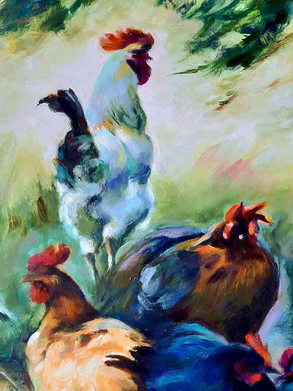 Barbara Gulbinowicz - Flock of chickens in the garden