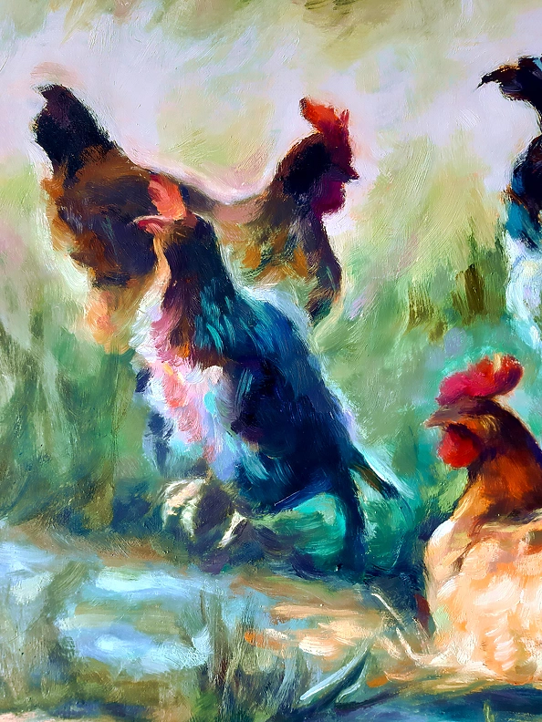 Barbara Gulbinowicz - Flock of chickens in the garden