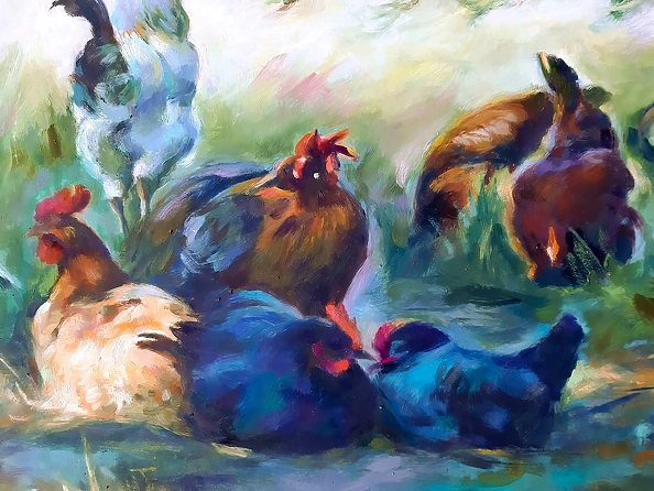 Barbara Gulbinowicz - Flock of chickens in the garden