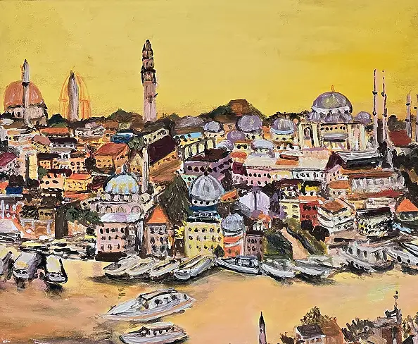 Krystyna Mościszko, Istanbul sur toile, Peinture acrylique, Pastel - toile, 50 x 40