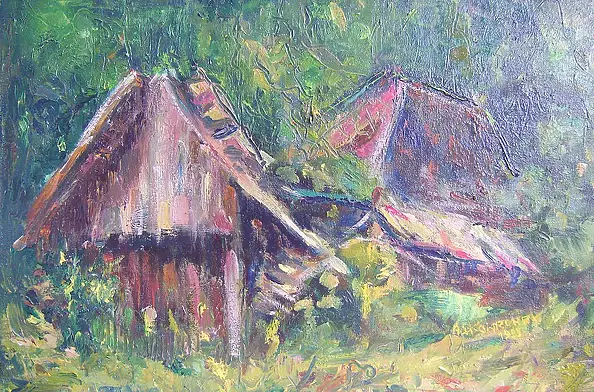Anna Skowronek - Old, wooden hut painting on canvas