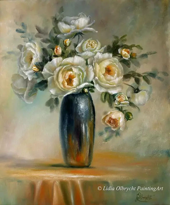 Lidia Olbrycht - Old roses, flowers in a vase, still life