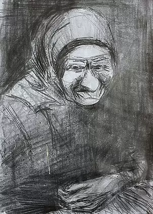 Agnieszka Kurlenda - Staruszka rysunek ołówkiem