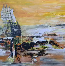 Jan Markaczewski, Корабль, Акрилова картина - холст, 80 x 60