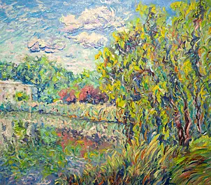 Marcin Stępniowski, Pond in the park. Summer., Oil painting - board, 80 x 70