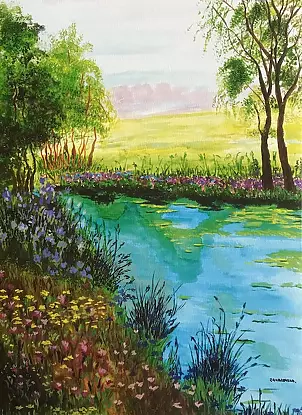 Ewa Zakrzewska - Pond in wildflowers.