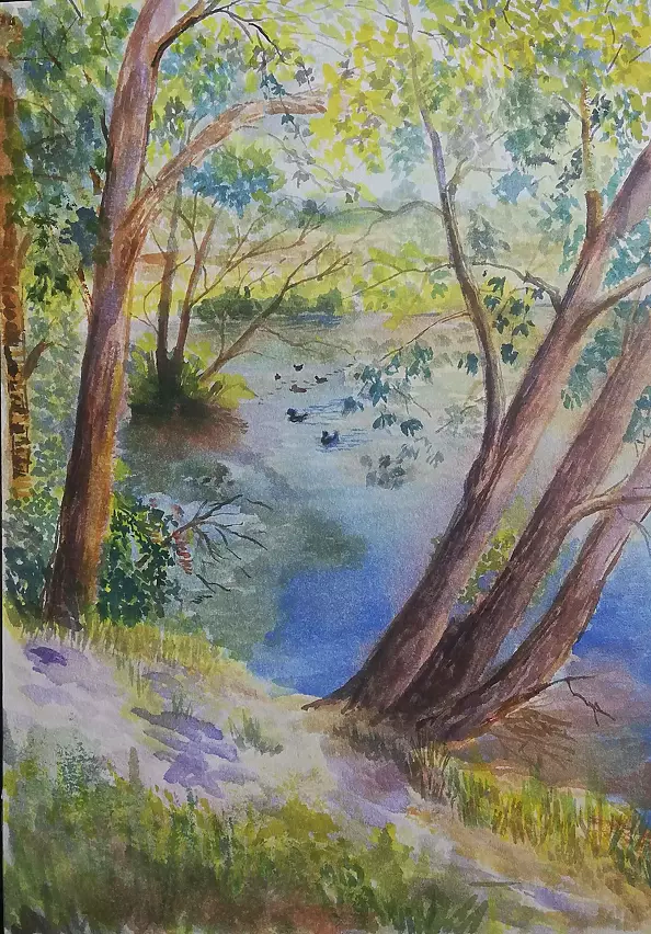 Krzysztof Marek - Pond with ducklings