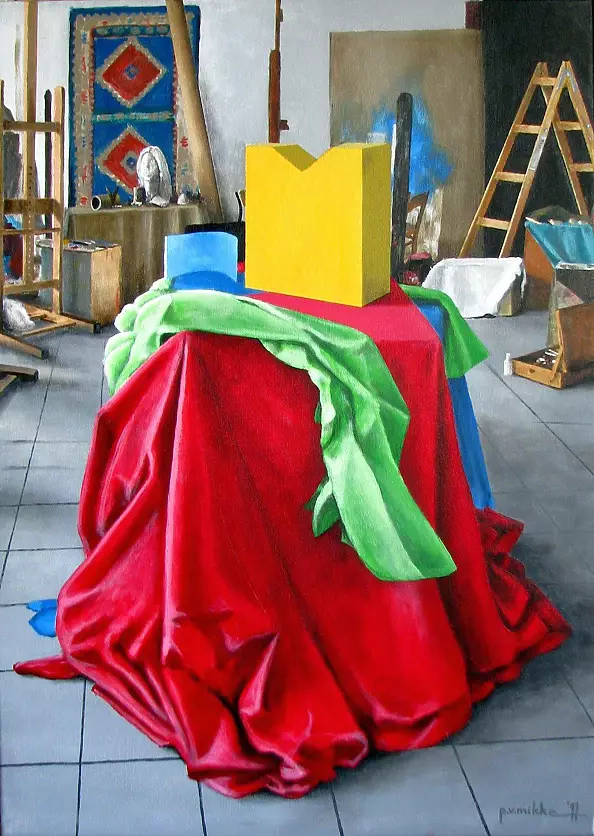 Przemek Mikke - "Still Life With Red Fabric And Ladder"