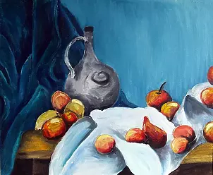 Katarzyna Gąsiorowska - Martwa natura z jabłkami, gruszkami i szarym dzbankiem