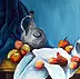 Katarzyna Gąsiorowska - Natura morta con mele, pere e brocca grigio