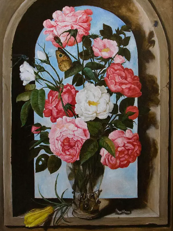 Loktev Denis - Still Life with Roses in a Glass Vase