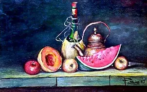 Giuseppe Sica - Martwa natura z butelką wina
