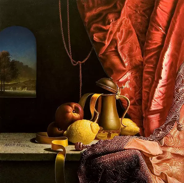 Aurelio Bruni - Still life with a bottle of wine miedziną