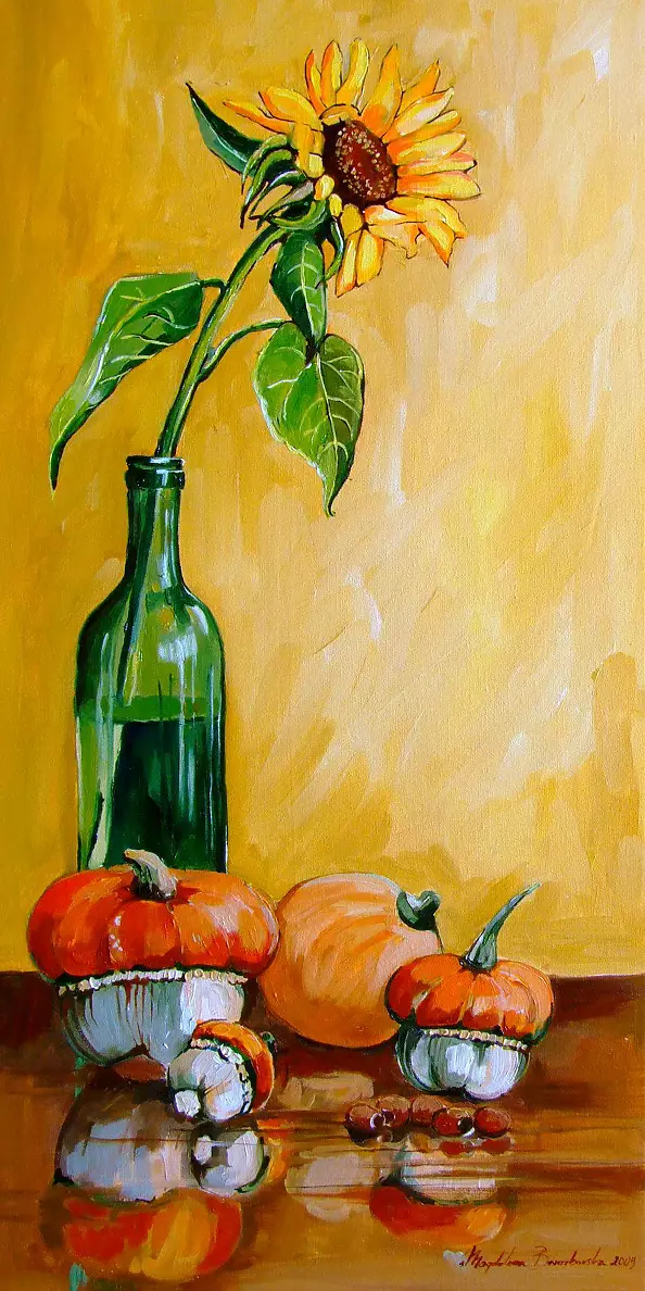 Magdalena Bronakowska - Still life with pumpkins and sunflower