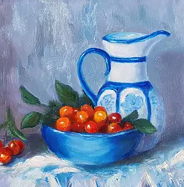 Svetlana Grishkovec-Kiisky, Натюрморт с вишней, Масляная картина - холст, 47 x 37
