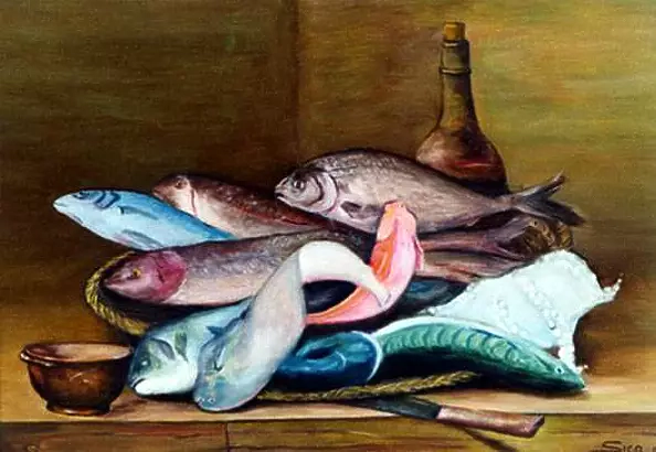 Giuseppe Sica - Natura morta con pesci