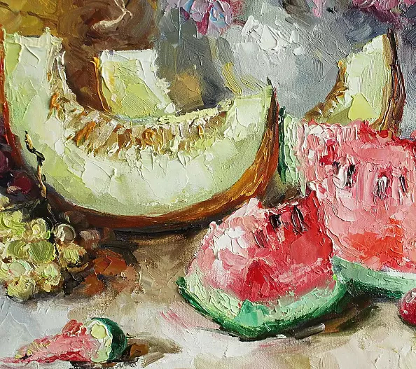 Marina Kozlowska - Still life with melon and watermelon