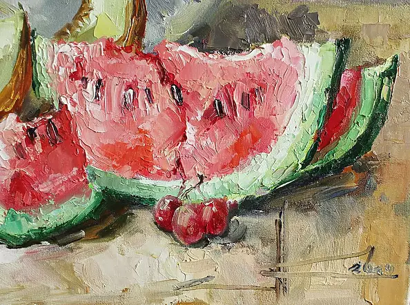 Marina Kozlowska - Still life with melon and watermelon