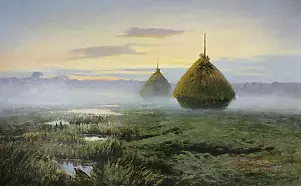 Wojciech Górecki - Haystacks in the morning mist