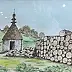 Maria Dąbrowska - Stos bali drewnianych przy kapliczce - 2017