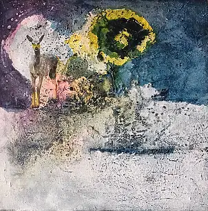 Dorota Jabłońska, Strażniczka Świetlistej Doliny, Decoupage, Kolaż, Obraz akrylowy, Obraz olejny, Techniki mieszane - płótno, 30 x 30