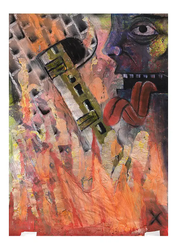 Brunon Szolc, Struktur, Collage, Lasur, Acrylgemälde, Mischtechniken, Kohle - Papier, 50 x 70