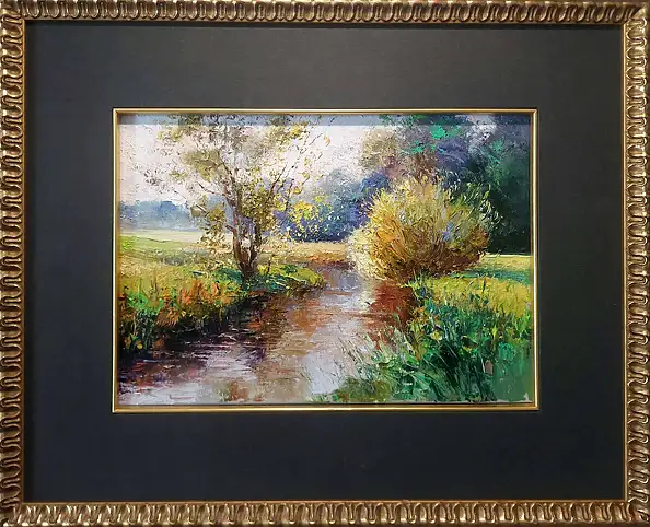 Paweł Łącki, Strumień wśród łąk, Obraz olejny - płótno, 35 x 25