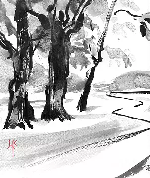 Witold Kubicha - Study of the landscape - sumi-e