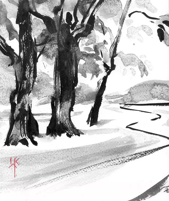 Witold Kubicha - Study of the landscape - sumi-e