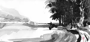 Witold Kubicha - Study of the landscape - sumi-e