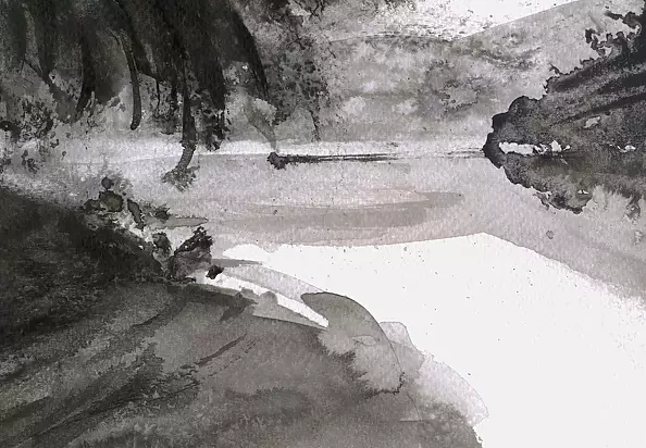 Witold Kubicha - Study of the landscape - sumi-e