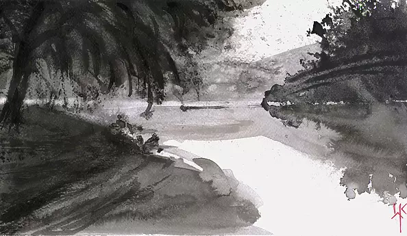 Witold Kubicha - Study of the landscape - sumi-e