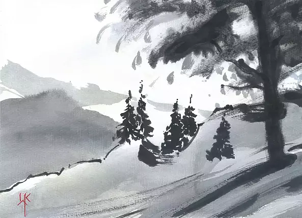 Witold Kubicha - Study of the landscape - sumi-e