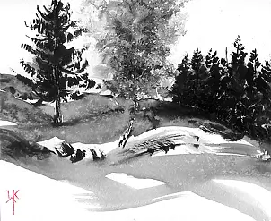 Witold Kubicha - Study of the landscape - sumi-e