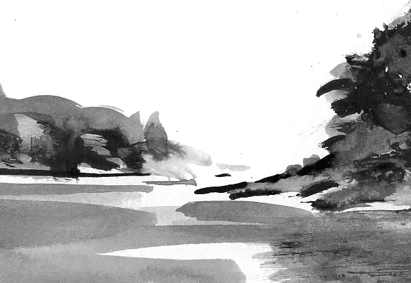Witold Kubicha - Study of the landscape - sumi-e