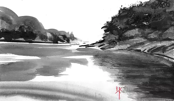 Witold Kubicha - Study of the landscape - sumi-e