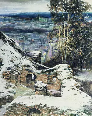 Jerzy Martynów - Dry pastel view of Mount St. Tarnow. Marcin