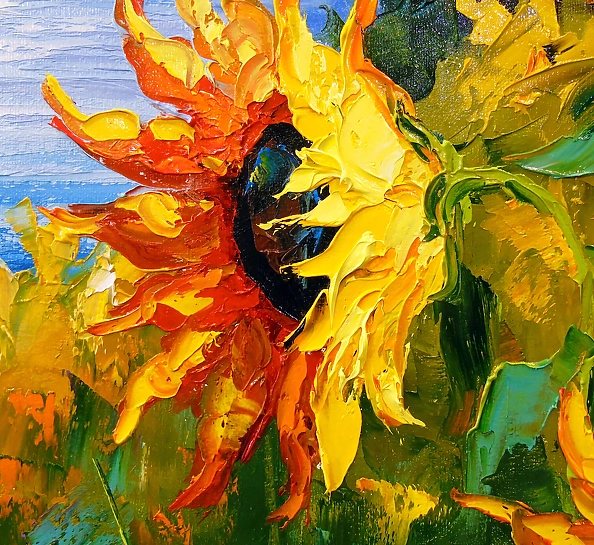 Olha Darchuk - Sunflowers in the wind by the river 