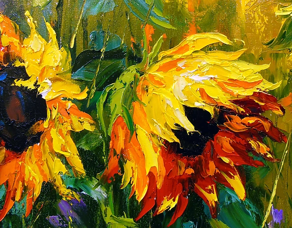 Olha Darchuk - Sunflowers in the wind by the river 